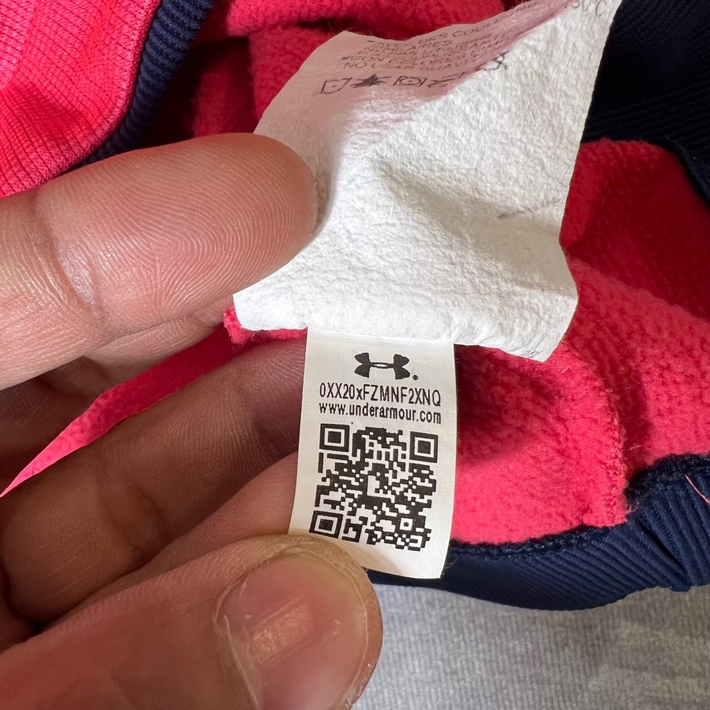 Under Armour Golf Mens XL Quarter Zip Pullover Storm Waffle Knit Pink Navy Blue - Picture 6 of 9